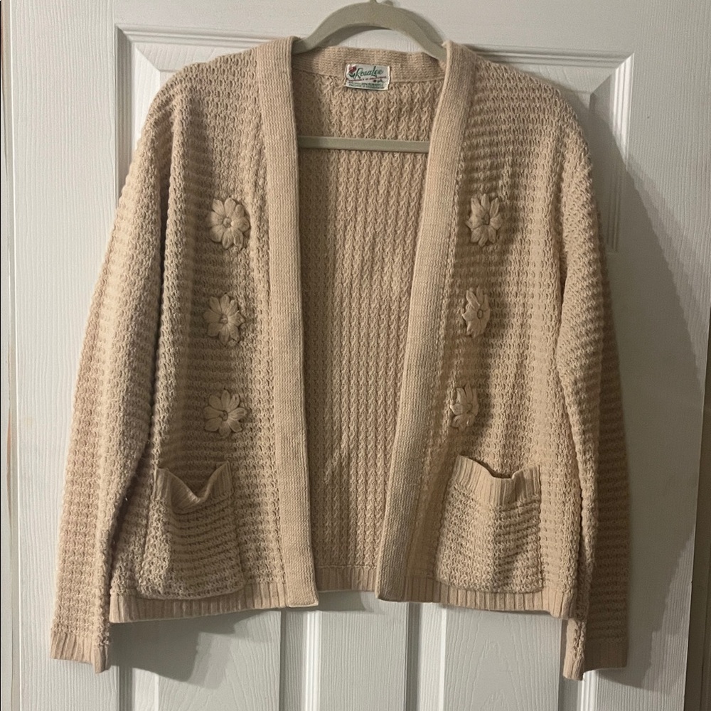 Vintage Rosa Lee Elegant Tan Cardigan Sweater